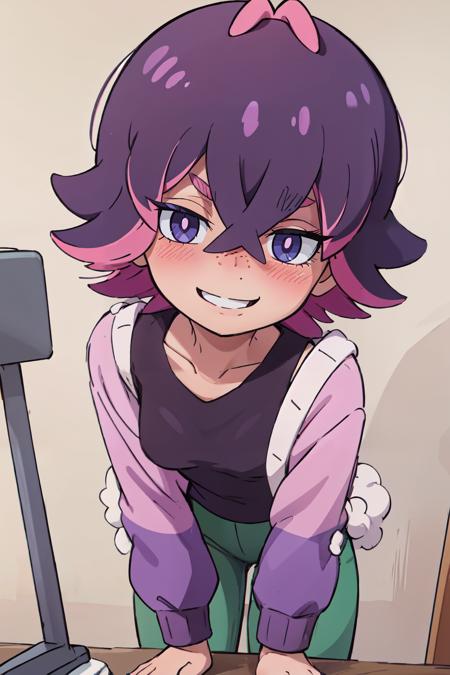 aaDotPKMN, 1girl, purple eyes, purple hair, pink hair, multicolored hair, two-tone hair,  short hair, hair over eyes, bangs, aaDotPKMN, 1girl, purple eyes, purple hair, pink hair, multicolored hair, two-tone hair,  short hair, hair over eyes, bangs, black shirt, long sleeves, jacket, open clothes, green pants,  bbDotPKMN, 1girl, purple eyes, bright pupils, hairband, pink hair, short hair,  bbDotPKMN, 1girl, purple eyes, bright pupils, hairband, pink hair, short hair, black shirt, long sleeves, jacket, open clothes, green pants, 