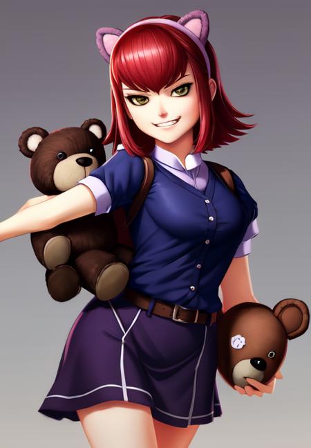 sfw, <lora:annie:0.8>, annie, 1girl, solo, evil grin, portrait, holding teddy bear, (masterpiece, best quality, absurdres, detailed, ultra-detailed:1.3), sexy