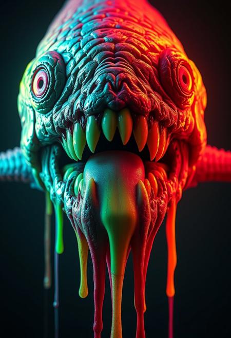 teeth, brains, sploodge, goober, inverted neon rainbow drip paint, trending on art station, photoreal, 8 k, octane render by greg rutkowski, cthulu, fish, squid, octopus, tentacle, blood, guts, spit, spittle phlegm, nightmare, scary, killer, ooze, ripped flesh covered in scales, made of scales, Highest-Quality, 4k, intricate details, visually stunning, Masterpiece  Highest-Quality, 4k, intricate details, visually stunning, Masterpiece