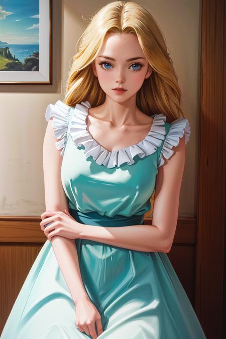 (masterpiece:1.4),(best quality:1.4),(absurdres:1.4),pin-up,    
ANIME_lolita_prideaux_ownwaifu, www.ownwaifu.com, 
blonde hair, long hair, blue eyes, collarbone, makeup, eyelashes, lips, red lips, very long hair, lipstick, 
aqua dress, dress, frills, sleeveless, frilled dress, 
<lora:ANIME_lolita_prideaux_ownwaifu-15:0.6>   
(absurdres, highres, incredibly_absurdres:1.4),scenery,masterpiece,