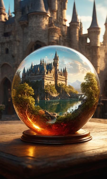 cinematic still A glass sphere sculpture, concealed inside the sphere is a Fantasy Castle, in the day, detailed image, 8k high quality detailed, shaped sphere, amazing wallpaper, digital painting highly detailed, 8k UHD detailed oil painting, beautiful art UHD, focus on full glass sphere, bokeh, background Modifiers: extremely detailed Award winning photography, fantasy studio lighting, photorealistic very attractive beautiful imperial colours ultra detailed 3D, (Very Intricate), UHD . emotional, harmonious, vignette, 4k epic detailed, shot on kodak, 35mm photo, sharp focus, high budget, cinemascope, moody, epic, gorgeous, film grain, grainy, A glass sphere sculpture, concealed inside the sphere is a Fantasy Castle, in the day, detailed image, 8k high quality detailed, shaped sphere, amazing wallpaper, digital painting highly detailed, 8k UHD detailed oil painting, beautiful art UHD, focus on full glass sphere, bokeh, background Modifiers: extremely detailed Award winning photography, fantasy studio lighting, photorealistic very attractive beautiful imperial colours ultra detailed 3D, (Very Intricate), UHD, epic composition, magical atmosphere, dynamic dramatic cinematic light, precise perfect detail, directed, vibrant, intricate, elegant, luxurious, complex, fantastic, enhanced, color, rich deep colors, inspiring, lovely, marvelous, scenic, exciting, awesome, cute, creative