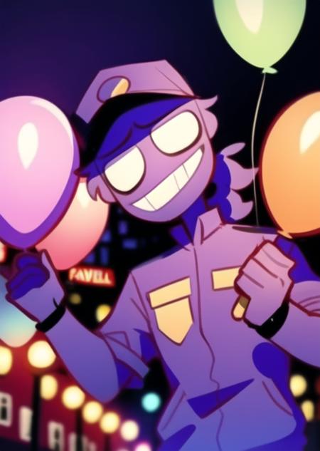 <lora:purpleguy-08:1> purpleguy, detailed background, holding balloons in hand, balloons in hand, in carnival, night time, festival, night, outdoors, public festival carival,, masterpiece, best quality