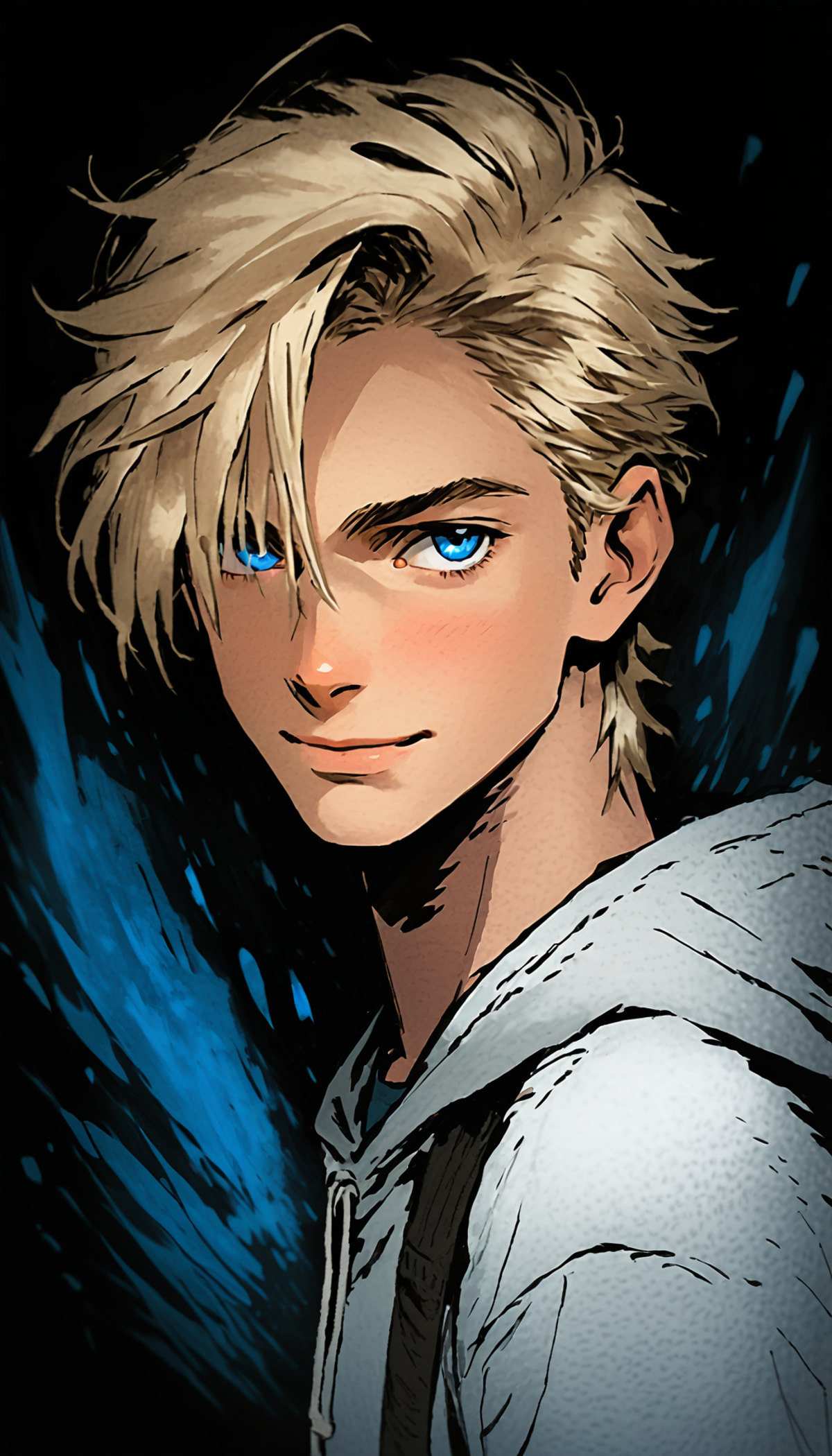 A cartoon image of a young man with blonde hair, blue eyes, and a yellow hoodie.
