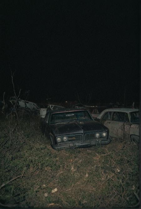 ((Color analog photo abandoned auto junkyard))eerie dim dusk lighting (true black point)(extreme depth of field)(perfect sharpness)
<lora:LCM-LoRA-XL_V1:0.21>
<lora:SDXLHighDetail_v5:0.3>   
<lora:Surreal Harmony:.9> Surreal Harmony <lora:JuggerCineXL2:.9> Movie Still, Film Still, Cinematic, Cinematic Shot, Cinematic Lighting