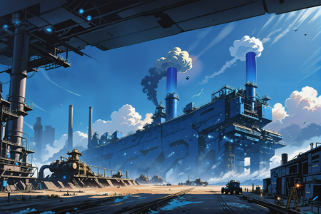 digital painting, morning, blue sky, clouds, scenery, in a Somber Helium-3 Mining Site<lora:EnvyBetterHiresFixXL01:0:hr=1><lora:EnvyIndustrialScifiXL01:1>