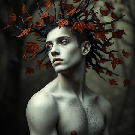 handsome autumn dryad, male nude by Eliza Razell, Joe Fenton, Natalie Shau