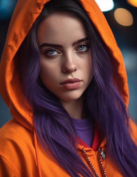 cinematic photo portrait of (((ohwx woman))) wearing an orange hoody, by don bluth. trending on artstation and deviantart pinterest photorealistic hd 8 k highlights & shadow detailed high resolution award winning photography red black purple neon colors octane render hyperrealism cinematic greg rutkowski mucha magali villeneuv lisa frank / apocalyptic color scheme warhammer 40 s retrofure style atmosphere evil fantasy intricate details portrait character concept fashion design  <lora:billie_dh128_lora_v2:1.1> . 35mm photograph, film, bokeh, professional, 4k, highly detailed