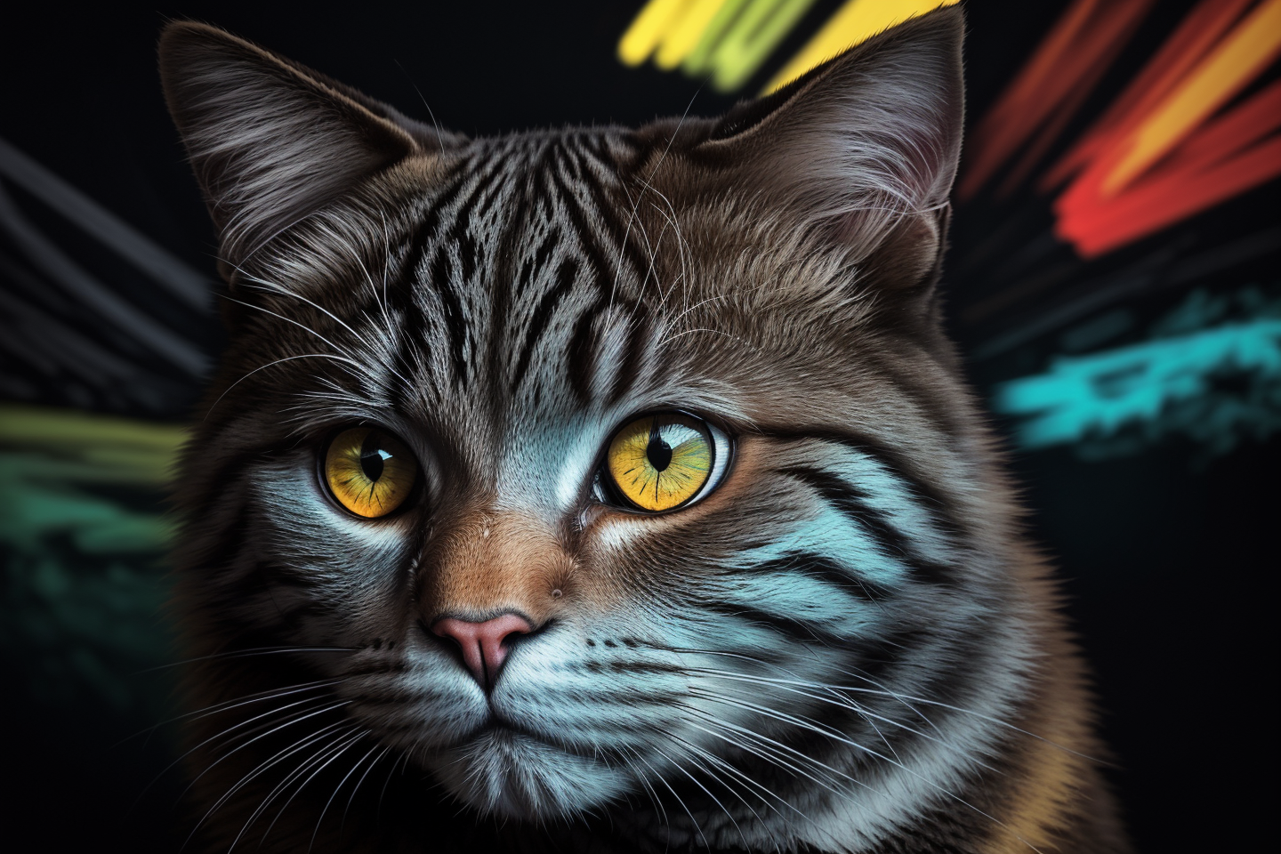 technicolor, vibrant, Chemical Cat, radioactive glow, Biohazard, abstract art by Petros Afshar, oversaturated