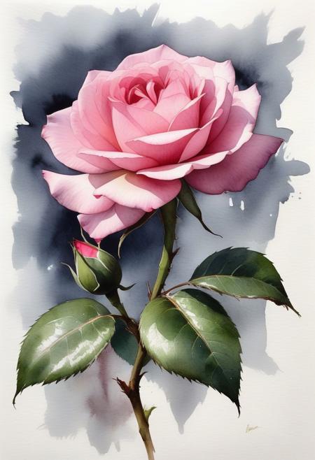 ink painting of a pink rose