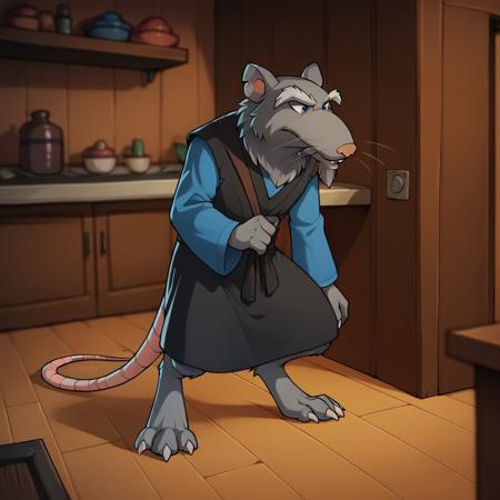 Splinter03, anthro, male, rat, grey fur, rat tail, red-orange kimono