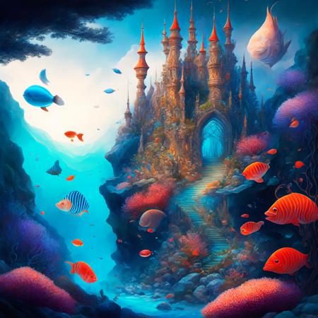 (oceanicrealms style:1) a painting of a castle surrounded by sea life <lora:djzOceanicRealmsV21_LoraBooth:1>d