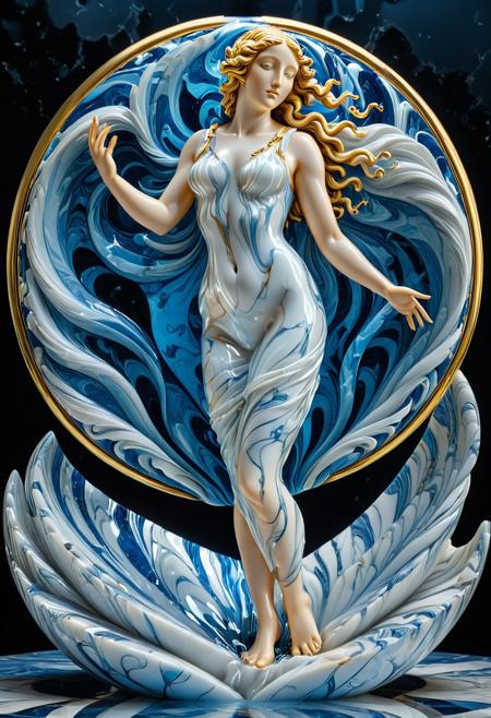 Excellent quality, masterpiece, high resolution, intricate and detailed,
(cs-cr1stal-v2:1.2),
figure composed of a single huge brilliant, sculpture of a (venus of botticelli:1.1) in white and blue liquid marble, translucent, gold veins,
translucent, ethereal, majestic, detailed digital art, close-up, ground shot,
dark background,
