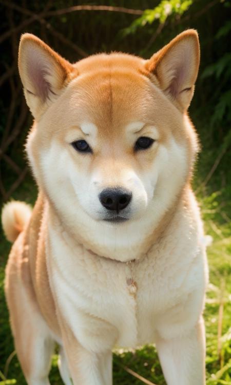 close up photo of a shiba, forest, haze, halation, bloom, dramatic atmosphere, centred, rule of thirds, 200mm 1.4f macro shot,<lora:shiba_v3-000003:0.7>