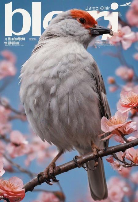 magazine cover, japanese text, bird, clos-up, 3D animation style, randomize bird,