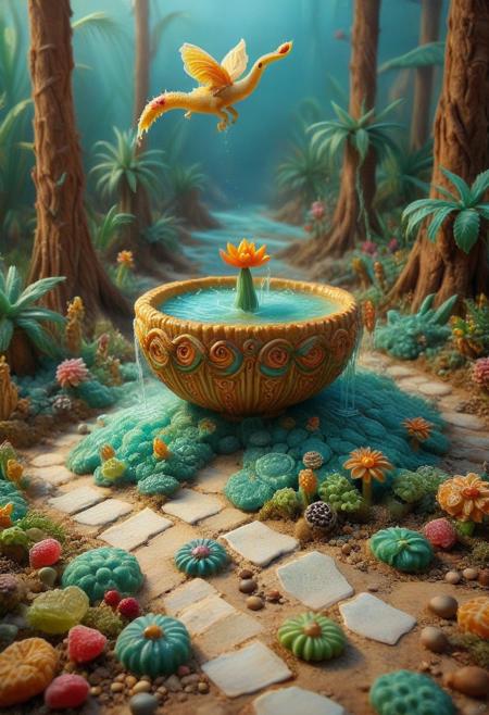 p1nk1r1sc4l3s,
made out of iridescent scales,tilt-shift photo of best quality double exposure complex surreal painting on cracked paper, macro, microworld,  hyperdetailed,   insanely detailed, surreal, tiny genie spirit creature, flying oasis landscape placed inside a cup on the table in room. waterfall, lotus flowers,temple palms desert filigree, table cinematic, big eyes 32k, by Rockwell, WLOP Ryniac, Craola, Disney, van Gogh, highly detailed, intricated, intricated pose, high quality, centered, perfect composition.,
<lora:Midjourney_-_SemiReal_Dreams_FLUX_LoRA:1>,<lora:hyper-detail-illustration:1>, Selective focus, miniature effect, blurred background, highly detailed, vibrant, perspective control