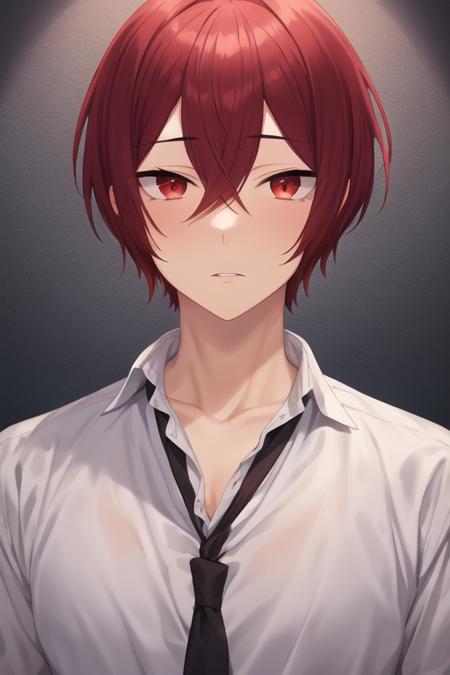 kakeru_sengoku red eyes red hair hair between eyes short hair