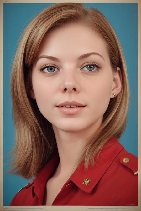 Cuban propaganda poster, 1960s poster, jilli@n_$pektre, radiant skin, youthful, cute face, beautiful eyes, beautiful, close up portrait, dressed in military attire, strong, looking to future, glorious leader, best quality, best aesthetic