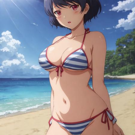 RuiTachibana, anime, 1girl, masterpiece, best quality, dynamic lighting, bikini, (beach)