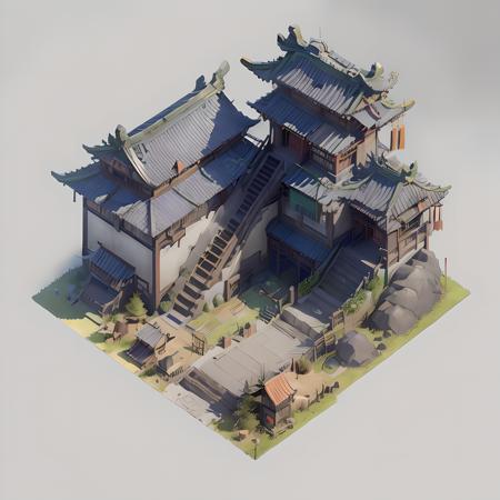 (masterpiece, top quality, best quality, official art, beautiful and aesthetic:1.2),(8k, best quality, masterpiece:1.2),CGgameminicitysw, (grey background:1.4), stairs, no humans, east asian architecture, architecture, from above, grass, outdoors, (isometric:1.4), wall, Chinese architecture, gujian,<lora:CGgameminicitysw_20230614181025:1>,