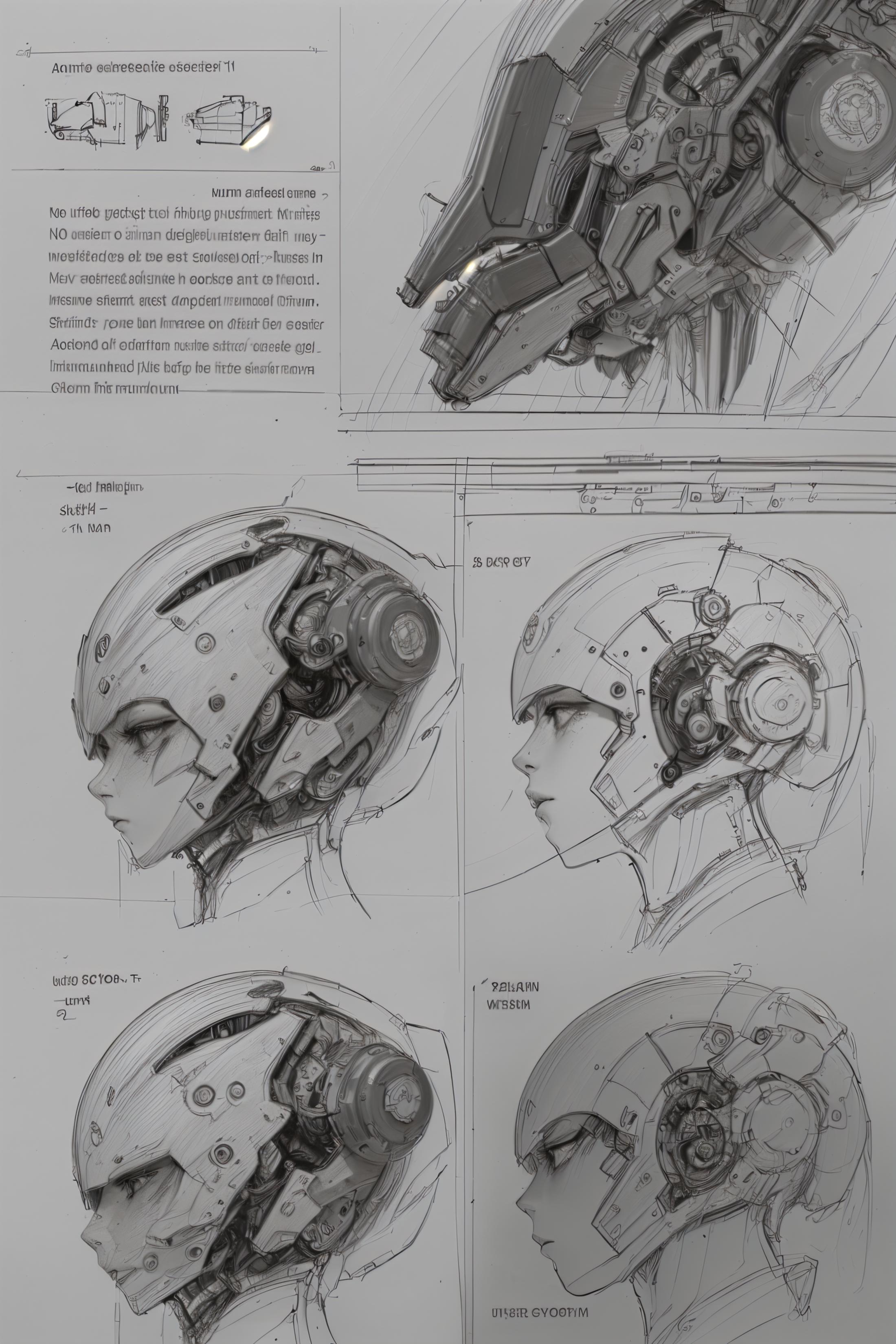 A Step-by-Step Illustration of a Futuristic Machine Head Designed for a Woman