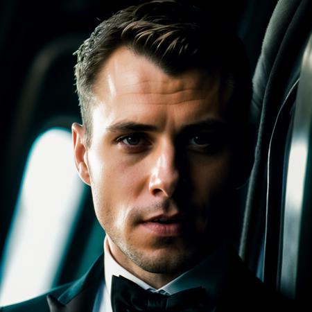 face portrait of carryfit person using a tuxedo, in blade runner, professional photography, high resolution, 4k, detailed photo,   <lora:carryfit_29700:1>