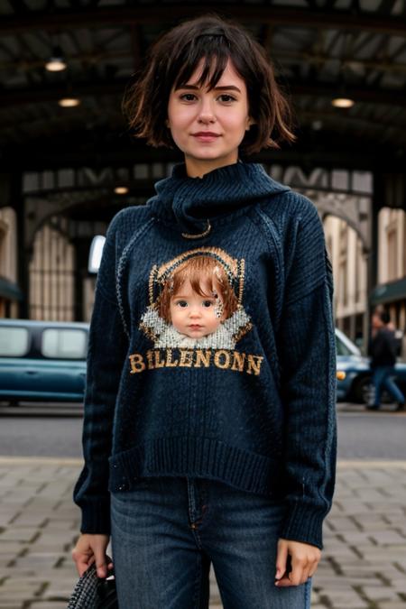 K1873W in london baby, jumper, jeans <lora:KW3:1> masterpiece, best quality, detailed face , 1girl, realistic, solo,k1873w, short_hair, black_hair