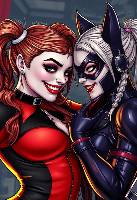 score_9, score_8_up, score_7_up, 4K, UHD
Intricate Details, Amazing Quality, 
Harley Quinn, Catwoman, bestfriends