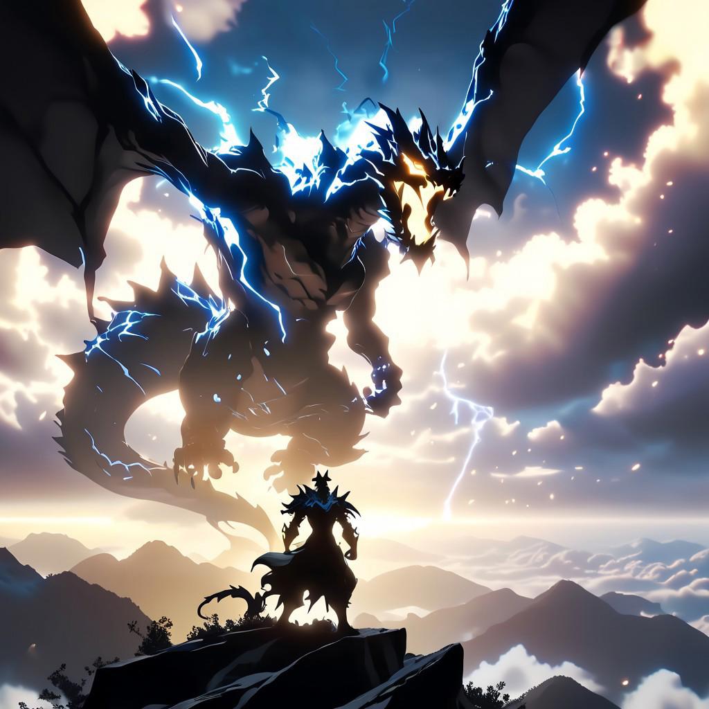 Black lighting,At the Titan's Summit amid the Colossal Mountains,Charizard,wide angle,bokeh professional 4k highly detailed,Silhouette style High contrast minimalistic black and white stark dramatic,Canon R5,Hyperrealistic art Extremely high-resolution details photographic realism pushed to extreme fine texture incredibly lifelike