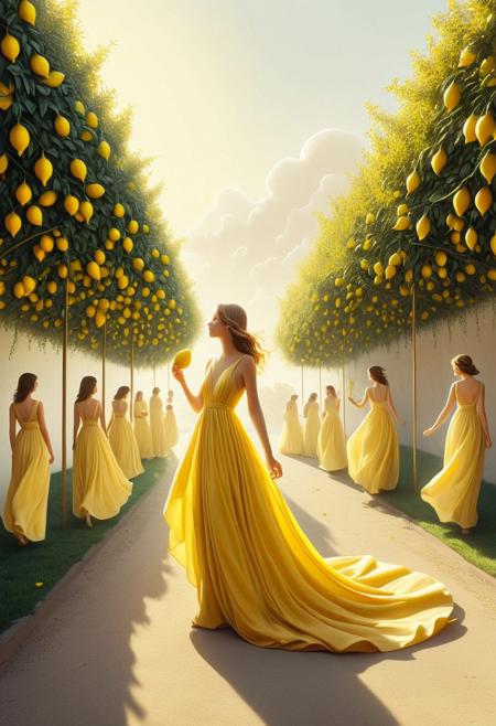 wl_lemons,
A grand garden party bathed in soft golden light, where elegantly dressed figures in flowing silk gowns seem to float through the air like characters from a dream., conceptual street art meets whimsical illustration, poetic minimalism, surreal visual metaphors, expressive linework, narrative humor, subtle melancholy, anthropomorphic figures, imaginative urban interventions, hand-drawn textures, clever social commentary, childlike spontaneity, delicate ink illustration, playful distortion, quiet surrealism, minimal color palette, dreamlike simplicity, emotional storytelling through small gestures, visual puns and irony