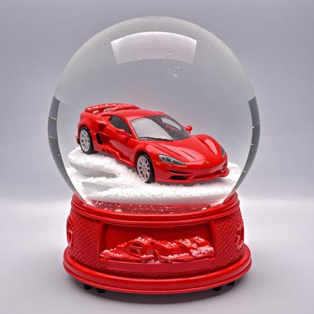 red sportscar in a snowglobe <lora:Snow_Globes_for_SDXL-000010:1>