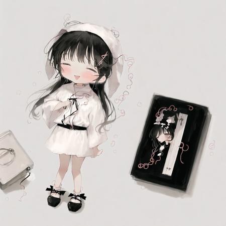 <lora:uminonaka:1>, 

1girl, blush, female focus, full body, habit, long hair, monochrome, nun, photo \(object\), photo album, robe, safety pin, smile, solo, tears, white background