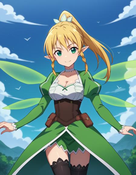 suguha kirigaya, short hair, black hair, hair ornament, hairclip, green eyes, suguha kirigaya, long hair, blonde hair, hair between eyes, green eyes, ponytail, braid, pointy ears, twin braids, jacket, shorts, short shorts, blue shorts, track jacket, dolphin shorts, gym shorts, red jacket, shirt, black shirt, thighhighs, cleavage, wings, green dress, fairy wings, fairy, multiple wings, spread wings, energy wings, glowing wings, green wings,