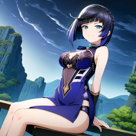 (photorealistic:0.4),(dark atmosphere), masterpiece, best quality, ((yelan (genshin), solo)), (dark hair,bob haircut), blue eyes, (medium breasts), looking at viewer, smile, closed mouth, ((soar thread on background:1.2)),  Ultra detailed fantasy environment, [mountains:forest:0.3], gyper realism, 8k, clearly worked out detail, intricate, cinematic, sweat,  navel, <lora:yelanLoraCollectionOf_yelanHard:1>,