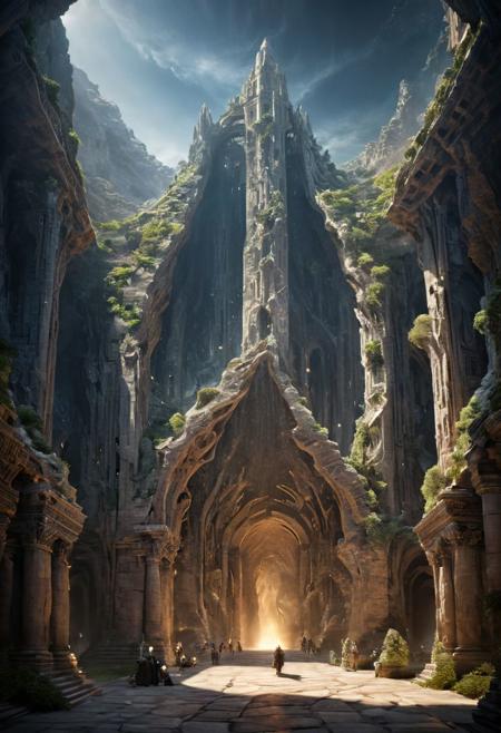 (POV view , DOF, first people view from the entrance, low angle shot:1.4),
(Ancient civilization, Alien Prometheus movie scene, dune movie scene:1.5), 
Emerging from the embrace of shadow, the last wanderer steps into a realm woven by the gods. In an ancient ruin that breathes secrets, their journey unfolds as the universe unveils the dance of light and darkness. Fighting the Forgotten Guardians and pursuing the Cone Relic, they tread a path of danger and awe. From the silent depths of the catacombs to the star whispers of ancient observatories, every discovery peels back the veil of reality. Facing the guardians of the abyss, seeing the majesty of the crystal dragon, the last wanderers embrace their destiny, not as a harbinger of redemption, but as seekers in the labyrinth of time, a mystery that echoes the eternal questions of existence itself.
(Large Files, Ultra Realistic, 8K, 16k, FHD, HD, VFX, Perfect, Photography, composition, Architecture Sales Photography, Architecture Competition, Ultra High Resolution, Cinematography, High Resolution Image:1.1), (dramatic lighting, direct sunlight, ray tracing, clear shadow:1.2),  (real landscape:1.1), (blurred background:1.0), (urban background, more_details) ,
extremely detailed, hillscastel, <stardeaf-cold-arc>, great lighting, clear, Neo Classic