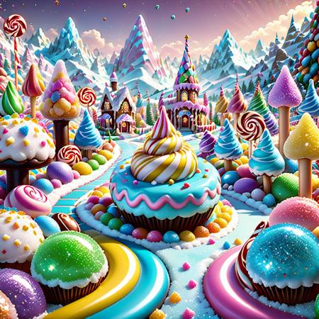 Ultra realistic, ,  realistic . (Welcome to a candy land where the ground is made of sparkling sugar crystals,  each step releasing a burst of sweet fragrance. Gumdrop mountains loom in the distance,  their peaks adorned with frosting and candy rocks,  beckoning adventurers to explore their sugary slopes),  8k octane render,  high detail,  cinema style,  Masterpiece,  hyperdetailed,  intricately detailed,  Professional photography,  bokeh,  natural lighting,  canon lens,  shot on dslr 64 megapixels sharp focus,  complex, <lora:EMS-62765-EMS:0.700000>