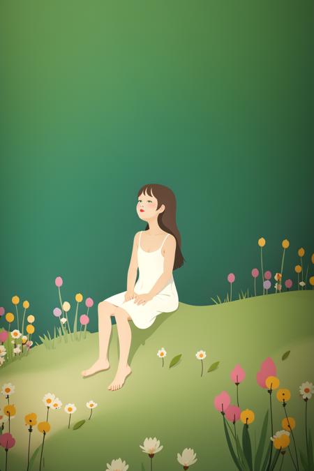 <lora:èºæ¯:0.9>,chatu,1girl,long hair,solo,dress,sitting,blush,green hair,white dress,from side,barefoot,profile,grass,