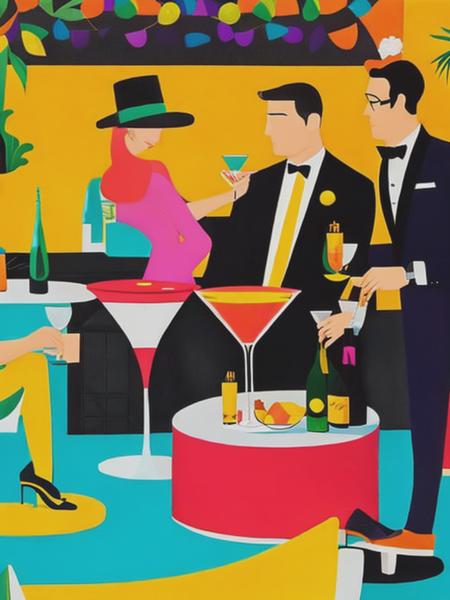 <lyco:JoshAgle:1.0> a very sophisticated cocktail party in the style of josh agle