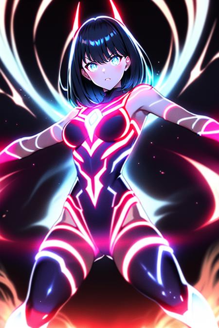 masterpiece,best quality,highly detailed,1girl,solo,takarada rikka,ssss.gridman,medium hair,black hair,blue eyes,large breasts,
<lora:Ultgp-16b:0.7>,(ultgp :1),red ultraman bodysuit,clenched teeth,one eye closed,struggling, (((dynamic pose))), 
<lora:transformationEffect:0.6>,transEffect,glowing arms,glowing legs,glowing bodysuit,glowing body,