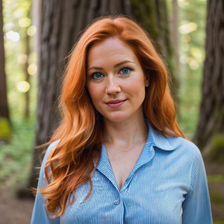 RAW photo, (closeup:1.2), 8k uhd, high quality, film grain, Fujifilm XT3, 
portrait photo of 32 y.o Russian woman,mature female,(female naked),big tits, natural skin,(ginger hair:1.2), (blue eyes:1.2), (barefoot:1.1),
black forest,Redwood tree,depth of field, evening,(full body:1.2), looking at viewer, striped pajamas, footpath,Fancy face