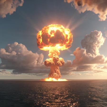 high-quality render in hwst artstyle of a nuclear explosion over the ocean