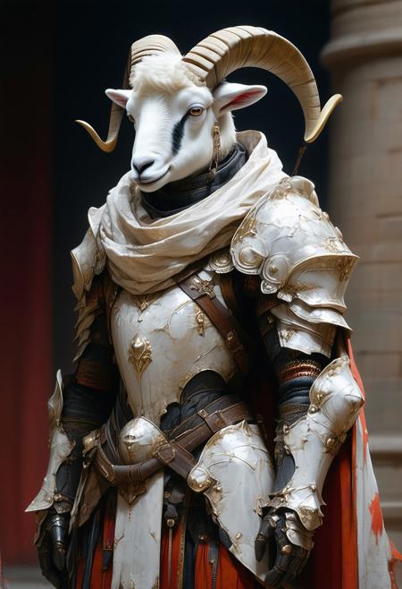Human::lamb::ram <hybrid> armor clad warrior
<lora:FLUX-daubrez-DB4RZ-v2:0.55> <lora:Sinfully_Stylish_.02_for_FLUX:0.35> <lora:dystopia:0.6>