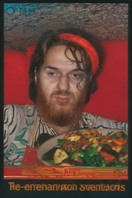 Weirdcore upper body and face of <ffurian> male man on turkish beach,  (face portrait 1.6) (vegetables floating 1.5) happy emotions, 90VHS, (ffurian man with beard 1.1) (ffurian turkish clothing 1.2) (y2k aesthetic 0.8), ms paint style <lora:ms-paint-lora:1> (kebab food 1.2),  <lora:y2kaesthetic:0.7>, half0ster, cassettejcard, 70s, 80s, shapes, no text, original, fcurve, barcode