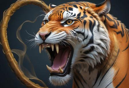 JuggernautNegative, <lora:xl_yamer_style-2.0:1>"Produce a stunning UHD 4K digital artwork featuring a majestic tiger with a snake wrapped around its neck. Create a vibrant and highly detailed art piece, utilizing rich colors and intricate details to portray the sacred and powerful presence of the tiger. Render the artwork in a highly detailed vector art style, emphasizing the interaction between the tiger and the snake, showcasing their contrasting yet harmonious relationship. Focus on striking details and bright colors to bring depth and intensity to this captivating 4K digital artwork."