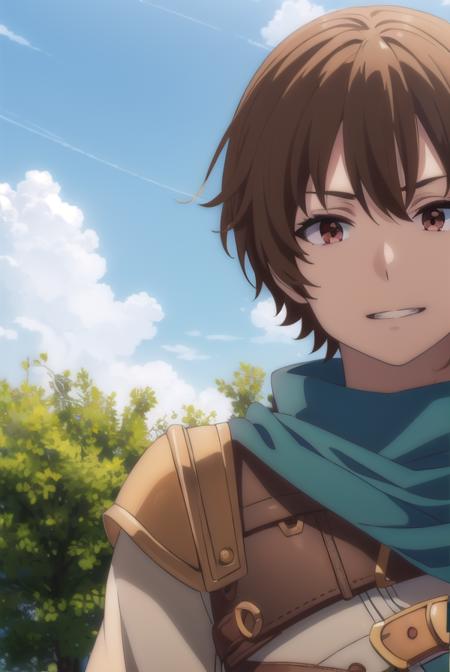 keyaru, <lora:keyaru s1-lora-nochekaiser:1>,
keyaru, short hair, (brown eyes:1.5), brown hair, male focus, smile, grin,
BREAK cape, armor,
BREAK outdoors, forest, nature, grass, trees, sun, sky, clouds,
BREAK looking at viewer, (cowboy shot:1.5),
BREAK <lyco:GoodHands-beta2:1>, (masterpiece:1.2), best quality, high resolution, unity 8k wallpaper, (illustration:0.8), (beautiful detailed eyes:1.6), extremely detailed face, perfect lighting, extremely detailed CG, (perfect hands, perfect anatomy),