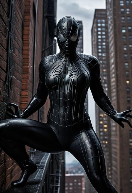 score_9, score_8_up, score_7_up, best quality, realistic, masterpiece, beautiful detail, hyperrealistic, night, ((1girl, woman body, big breasts)), amazing detailed full body portrait of a sexy girl, wearing a realistic and highly detailed black raimi spider-man suit, ((huge muscular girl)), ((wears black spiderman mask)), professional model wears ultra - detailed black raimi spider - man suit, ultra - detailed and grained black raimi spiderman suit, suit covered entire body and hand, black spiderman gloves, wet, (action pose on a building), (full body), (dirty skin), octane render, highly detailed, volumetric, dramatic lighting, (highest quality:1.1), (HDR:1.3), (top quality, best quality), realistic, high definition,