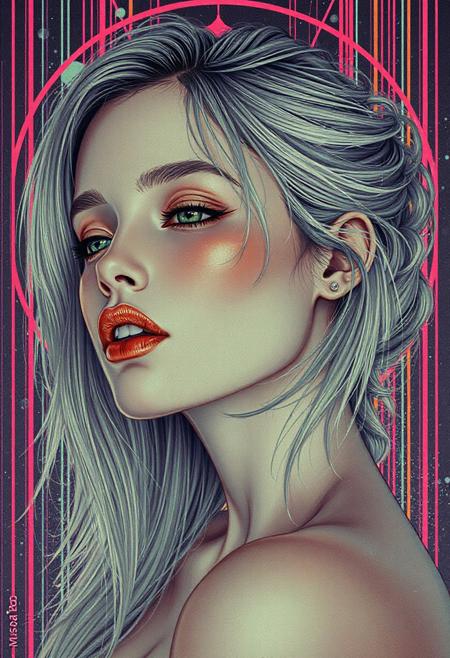 high quality design aesthetics, synth pop, detailed, pop album cover, beautiful young white woman, artist name "Musaic"