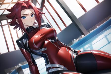 masterpiece, best quality, highly detailed, highres, hdr,
kallen stadtfeld, code geass, 1girl, solo
blue eyes, hair intakes, large breasts, red hair, short hair, skin tight, spiked hair
cowboy shot, intense angle,
mksks style, beautiful background, detailed background, professional lightning, indoor, pool,