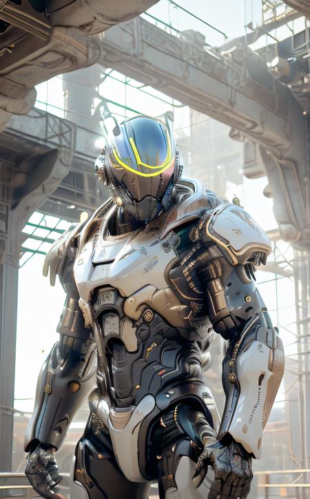 cinematic film still ((bright neon colors)), (top-quality, 8K, masterpiece:1.3) A photo of a sleek, humanoid robot, playing a musical instrument, wearing a stylish jacket, on a modern stage taken with a prime lens highly detailed, detailed skin, dramatic spotlighting <lora:IvoryGoldAIv2:1> ivory gold <lora:Niji:1> mecha . shallow depth of field, vignette, highly detailed, high budget, bokeh, cinemascope, moody, epic, gorgeous, film grain, grainy