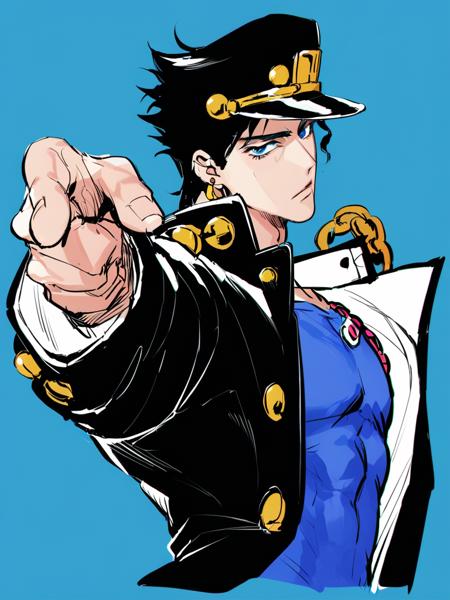 jojo pose,solo,pointing at viewer,signature,looking at viewer,
