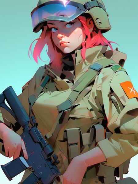 niji,looking_at_viewer,high saturation,female,<lora:niji-000008:0.9>,soldier,